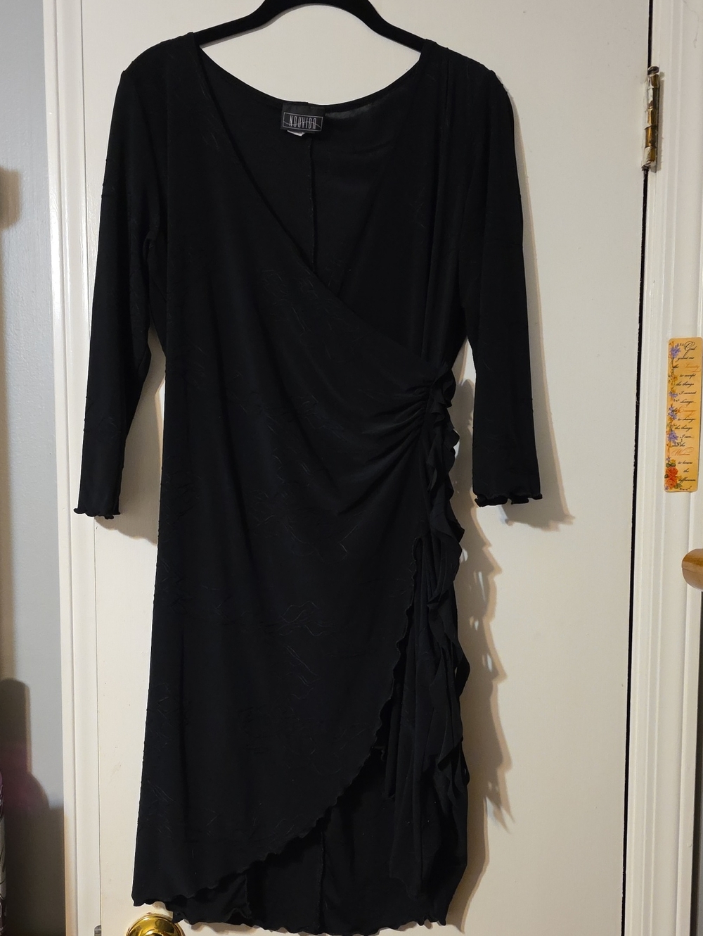 Vintage NOUVIDA Black Long-Sleeve Dress with Side Ruffles